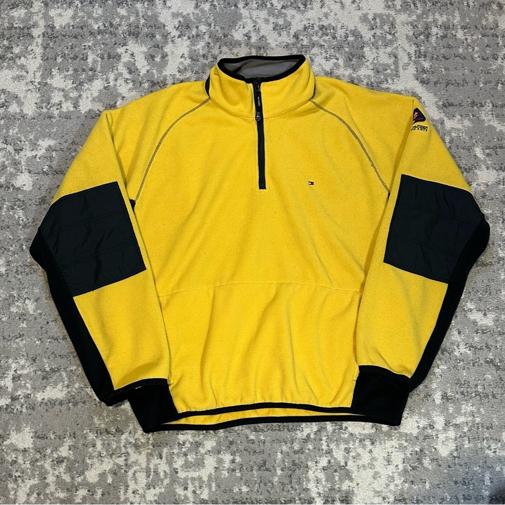 Vintage 2000s Tommy Hilfiger Coldstop Yellow and Black Fleece Quarter-Zip